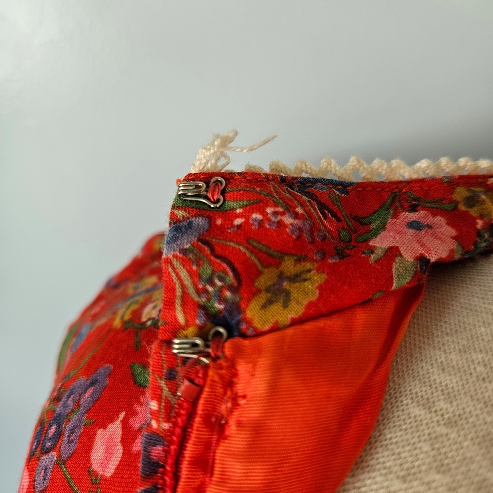 Vintage Candi Jones California Red Floral Prairie Maxi Dress Lace Up Boho 70s 5 - Picture 7 of 8